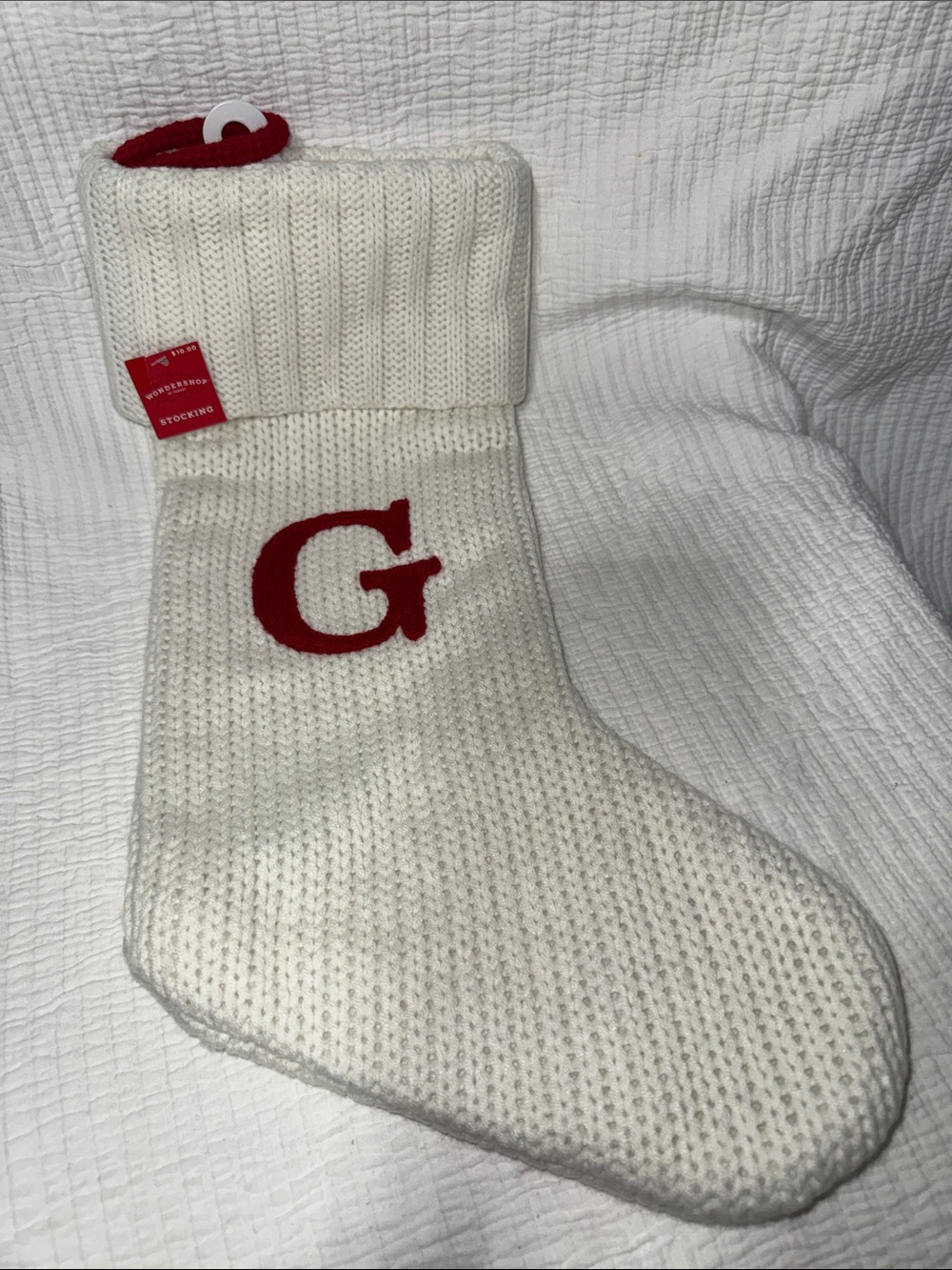 Wondershop White Knit Christmas Stocking with Red Monogram G